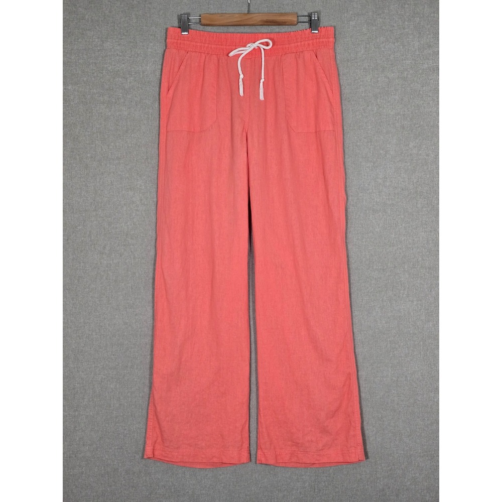 Hot Kiss Women's Linen Blend Wide Leg Drawstring Pants Coral Pink L